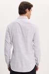 Erkek Slim Fit Dar Kesim %100 Pamuk Düğmeli Yaka Çizgili Uzun Kollu Cepli Keten Efektli Haki Gömlek