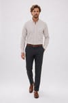 Erkek Slim Fit Dar Kesim Yaka Düğmeli Çizgili Uzun Kollu Cepli Keten Efektli Gömlek