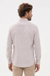 Erkek Slim Fit Dar Kesim Yaka Düğmeli Çizgili Uzun Kollu Cepli Keten Efektli Gömlek