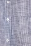 Erkek Slim Fit Dar Kesim Yaka Düğmeli Çizgili Uzun Kollu Cepli Keten Efektli Gömlek