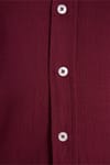 Erkek Slim Fit Dar Kesim %100 Pamuk Düğmeli Yaka Flam Keten Bordo Gömlek
