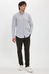 Erkek Slim Fit Dar Kesim %100 Pamuk Düğmeli Yaka Flam Keten Gri Gömlek