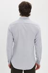 Erkek Slim Fit Dar Kesim %100 Pamuk Düğmeli Yaka Flam Keten Gri Gömlek