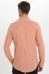 Erkek Slim Fit Dar Kesim %100 Pamuk Düğmeli Yaka Flam Keten Turuncu Gömlek