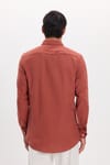 Erkek Slim Fit Dar Kesim %100 Pamuk Düğmeli Yaka Flam Keten Turuncu Gömlek