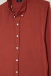 Erkek Slim Fit Dar Kesim %100 Pamuk Düğmeli Yaka Flam Keten Turuncu Gömlek