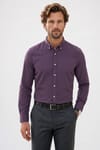 Erkek Slim Fit Dar Kesim %100 Pamuk Düğmeli Yaka Flam Keten Mor Gömlek