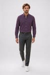 Erkek Slim Fit Dar Kesim %100 Pamuk Düğmeli Yaka Flam Keten Mor Gömlek