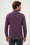 Erkek Slim Fit Dar Kesim %100 Pamuk Düğmeli Yaka Flam Keten Mor Gömlek