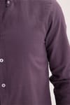 Erkek Slim Fit Dar Kesim %100 Pamuk Düğmeli Yaka Flam Keten Mor Gömlek