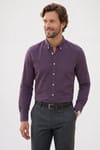 Erkek Slim Fit Dar Kesim %100 Pamuk Düğmeli Yaka Flam Keten Mor Gömlek