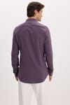 Erkek Slim Fit Dar Kesim %100 Pamuk Düğmeli Yaka Flam Keten Mor Gömlek