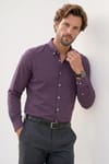 Erkek Slim Fit Dar Kesim %100 Pamuk Düğmeli Yaka Flam Keten Mor Gömlek