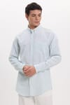 Erkek Slim Fit Dar Kesim Uzun Kollu %100 Pamuk Keten Efektli Düğmeli Yaka Rahat Yeşil Gömlek
