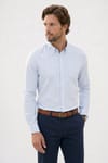 Erkek Slim Fit Dar Kesim Uzun Kollu %100 Pamuk Keten Efektli Düğmeli Yaka Rahat Gömlek