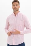 Erkek Slim Fit Dar Kesim Uzun Kollu %100 Pamuk Keten Efektli Düğmeli Yaka Rahat Kırmızı Gömlek