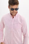 Erkek Slim Fit Dar Kesim Uzun Kollu %100 Pamuk Keten Efektli Düğmeli Yaka Rahat Kırmızı Gömlek