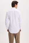 Erkek Slim Fit Dar Kesim Uzun Kollu %100 Pamuk Keten Efektli Düğmeli Yaka Rahat Beyaz Gömlek