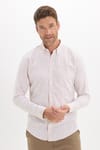 Erkek Slim Fit Dar Kesim Uzun Kollu %100 Pamuk Keten Efektli Düğmeli Yaka Rahat Bej Gömlek