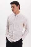 Erkek Slim Fit Dar Kesim Uzun Kollu %100 Pamuk Keten Efektli Düğmeli Yaka Rahat Bej Gömlek