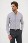 Erkek Slim Fit Dar Kesim Uzun Kollu %100 Pamuk Keten Efektli Düğmeli Yaka Rahat Gömlek