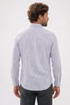 Erkek Slim Fit Dar Kesim Uzun Kollu %100 Pamuk Keten Efektli Düğmeli Yaka Rahat Gömlek