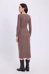 Kadın Slim Fit Dar Kesim Bisiklet Yaka Kahverengi Elbise