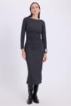 Kadın Slim Fit Dar Kesim Bisiklet Yaka Antrasit Elbise