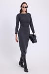 Kadın Slim Fit Dar Kesim Bisiklet Yaka Antrasit Elbise