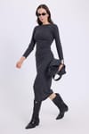 Kadın Slim Fit Dar Kesim Bisiklet Yaka Antrasit Elbise