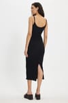 Kadın Slim Fit Vücuda Oturan Askılı Likralı Midi Boy Siyah Elbise