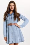 KADIN VOLANLI KEMERLİ 3418 DENIM ELBİSE