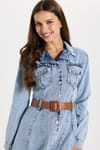 KADIN VOLANLI KEMERLİ 3418 DENIM ELBİSE