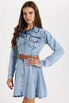 KADIN VOLANLI KEMERLİ 3418 DENIM ELBİSE