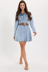 KADIN VOLANLI KEMERLİ 3418 DENIM ELBİSE