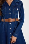 KADIN VOLANLI KEMERLİ 3418 DENIM ELBİSE