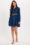 KADIN VOLANLI KEMERLİ 3418 DENIM ELBİSE