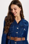 KADIN VOLANLI KEMERLİ 3418 DENIM ELBİSE