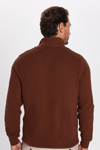 Erkek Slim Fit Dar Kesim Desenli Yarım Balıkçı Yaka Fermuarlı Kahverengi Hırka