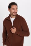 Erkek Slim Fit Dar Kesim Desenli Yarım Balıkçı Yaka Fermuarlı Kahverengi Hırka