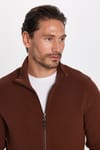 Erkek Slim Fit Dar Kesim Desenli Yarım Balıkçı Yaka Fermuarlı Kahverengi Hırka