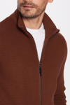 Erkek Slim Fit Dar Kesim Desenli Yarım Balıkçı Yaka Fermuarlı Kahverengi Hırka
