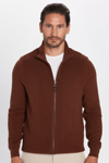 Erkek Slim Fit Dar Kesim Desenli Yarım Balıkçı Yaka Fermuarlı Kahverengi Hırka