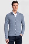 Slim Fit Dar Kesim Kendinden Desenli Düğmeli Kalın Erkek Hırka