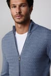 Slim Fit Desenli Dik Yaka Fermuarlı İndigo Erkek Hırka