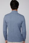 Slim Fit Desenli Dik Yaka Fermuarlı İndigo Erkek Hırka