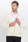 Erkek Slim Fit Desenli Dik Yaka Fermuarlı Ekru Hırka