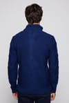 Slim Fit Desenli Dik Yaka Fermuarlı Sax Mavi Erkek Hırka