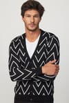 Erkek Slim Fit Jakarlı Yumuşak Dokulu Düğmeli Siyah-Beyaz Erkek Hırka