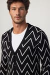 Erkek Slim Fit Jakarlı Yumuşak Dokulu Düğmeli Siyah-Beyaz Erkek Hırka